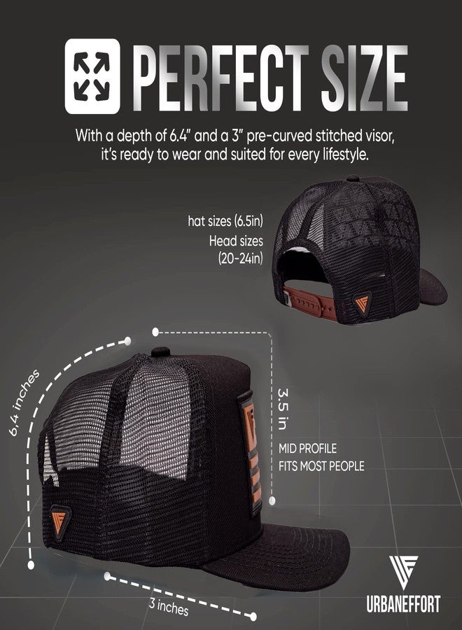 Urban Effort Snapback Trucker Hat | Breathable Mesh Baseball Cap for Men & Women Adjustable Fit American Flag Hat for Casual (Black) - Image 5